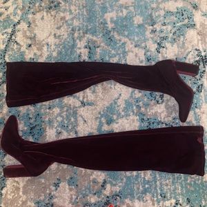 Zara thigh high burgundy velvet boots